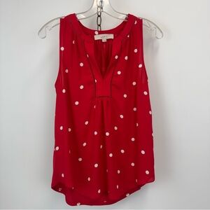 Loft Red Sleeveless Top with White Polka Dots Sz. XS